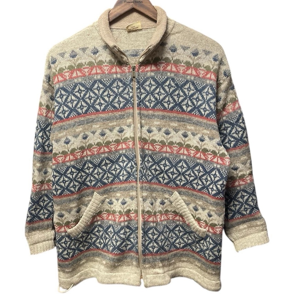 vintage 90s Icelandic wool full zip sweater western pattern long sleeve jacket